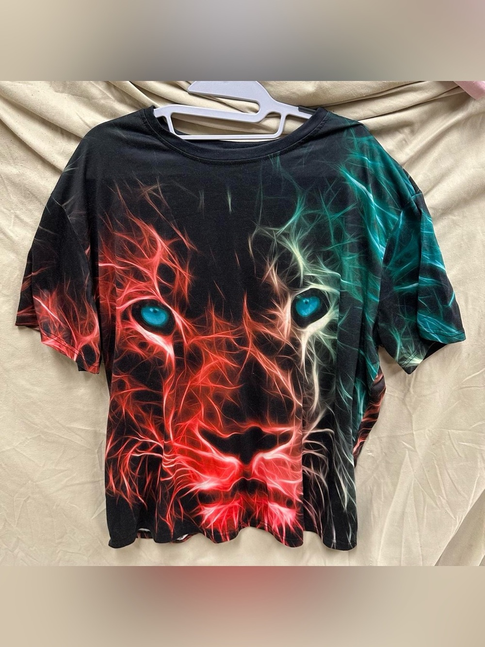 Red and green flame lion tiger shirt.